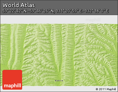 Physical 3D Map of the Area around 59° 34' 34" N, 131° 49' 29" E
