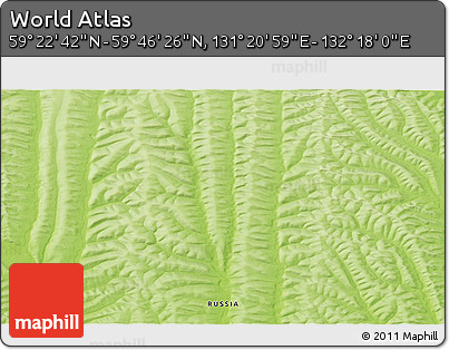 Physical 3D Map of the Area around 59° 34' 34" N, 131° 49' 29" E