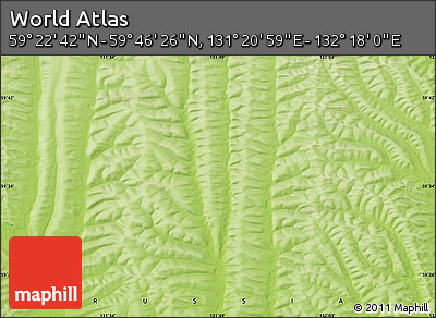 Physical Map of the Area around 59° 34' 34" N, 131° 49' 29" E