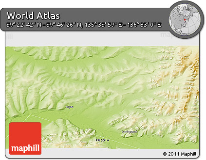 Physical 3D Map of the Area around 59° 34' 34" N, 136° 4' 29" E