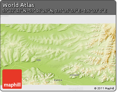 Physical 3D Map of the Area around 59° 34' 34" N, 136° 4' 29" E