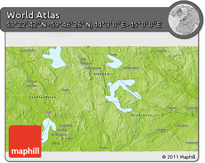 Physical 3D Map of the Area around 59° 34' 34" N, 14° 31' 30" E