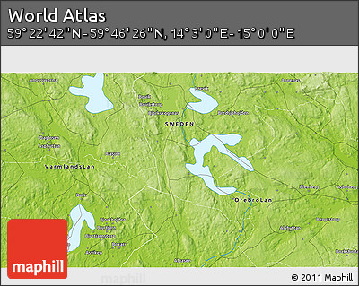 Physical 3D Map of the Area around 59° 34' 34" N, 14° 31' 30" E