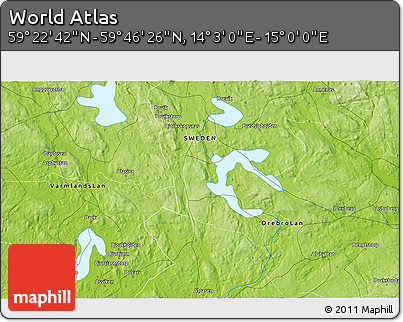 Physical 3D Map of the Area around 59° 34' 34" N, 14° 31' 30" E