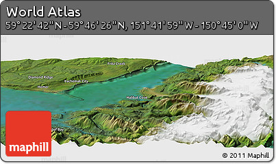Satellite Panoramic Map of the Area around 59° 34' 34" N, 151° 13' 29" W