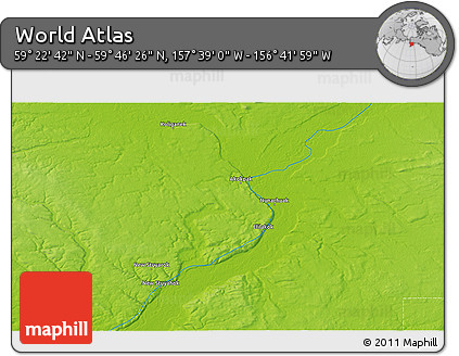 Physical 3D Map of the Area around 59° 34' 34" N, 157° 10' 30" W