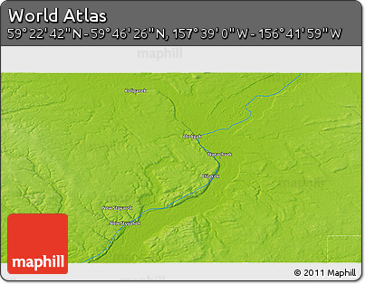 Physical 3D Map of the Area around 59° 34' 34" N, 157° 10' 30" W