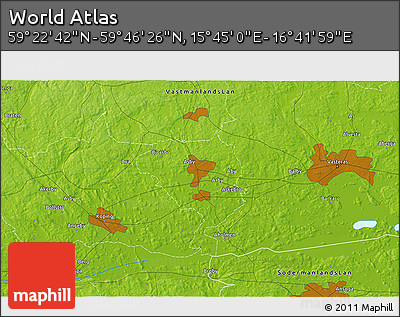 Physical 3D Map of the Area around 59° 34' 34" N, 16° 13' 30" E