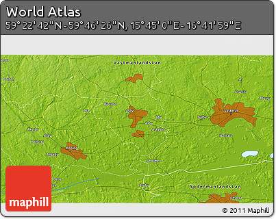 Physical 3D Map of the Area around 59° 34' 34" N, 16° 13' 30" E