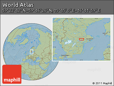 Savanna Style Location Map of the Area around 59° 34' 34" N, 16° 13' 30" E, hill shading