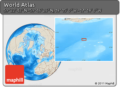 Shaded Relief Location Map of the Area around 59° 34' 34" N, 17° 46' 29" W