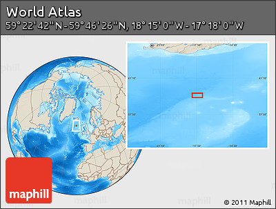Shaded Relief Location Map of the Area around 59° 34' 34" N, 17° 46' 29" W