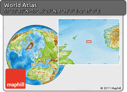 Physical Location Map of the Area around 59° 34' 34" N, 1° 46' 29" E