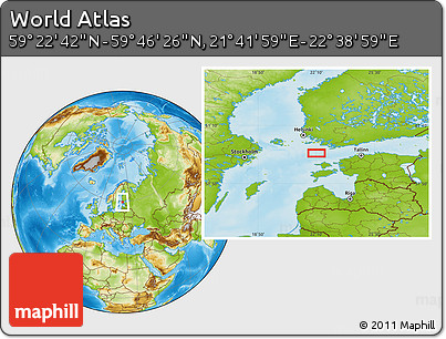 Physical Location Map of the Area around 59° 34' 34" N, 22° 10' 29" E