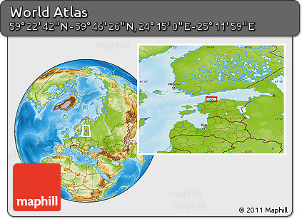 Physical Location Map of the Area around 59° 34' 34" N, 24° 43' 30" E