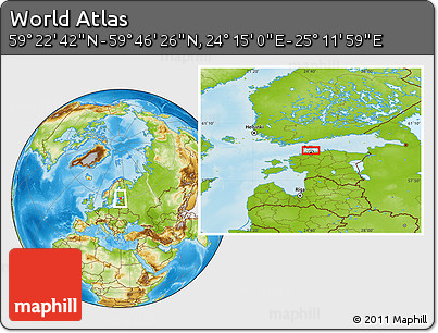Physical Location Map of the Area around 59° 34' 34" N, 24° 43' 30" E