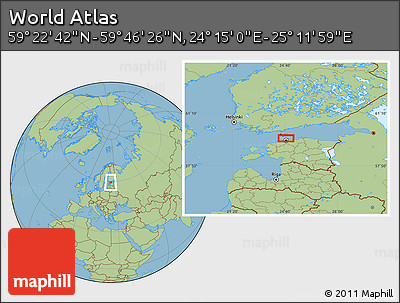 Savanna Style Location Map of the Area around 59° 34' 34" N, 24° 43' 30" E