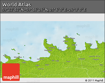 Physical 3D Map of the Area around 59° 34' 34" N, 25° 34' 30" E