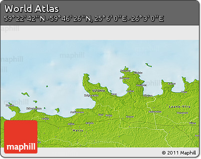 Physical 3D Map of the Area around 59° 34' 34" N, 25° 34' 30" E