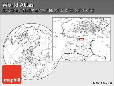 Blank Location Map of the Area around 59° 34' 34" N, 25° 34' 30" E