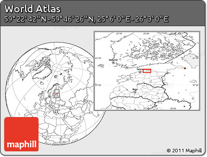 Blank Location Map of the Area around 59° 34' 34" N, 25° 34' 30" E