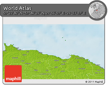 Physical 3D Map of the Area around 59° 34' 34" N, 26° 25' 29" E