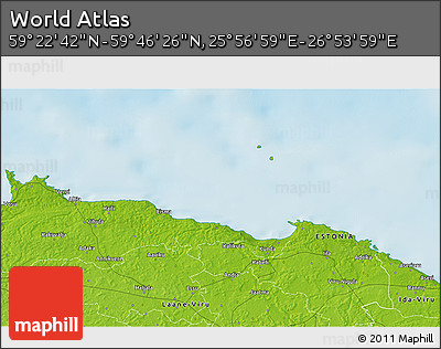 Physical 3D Map of the Area around 59° 34' 34" N, 26° 25' 29" E