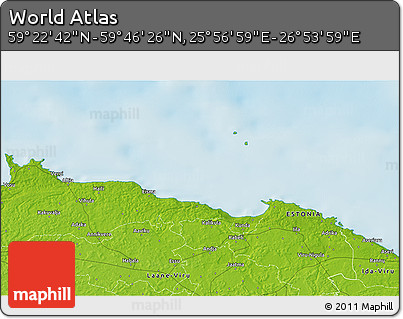 Physical 3D Map of the Area around 59° 34' 34" N, 26° 25' 29" E