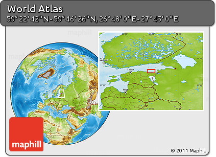 Physical Location Map of the Area around 59° 34' 34" N, 27° 16' 29" E