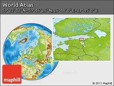Physical Location Map of the Area around 59° 34' 34" N, 27° 16' 29" E