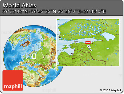 Physical Location Map of the Area around 59° 34' 34" N, 27° 16' 29" E