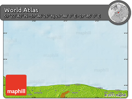 Physical Map of the Area around 59° 34' 34" N, 27° 16' 29" E