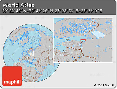 Gray Location Map of the Area around 59° 34' 34" N, 28° 7' 30" E