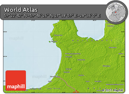 Physical Map of the Area around 59° 34' 34" N, 28° 7' 30" E