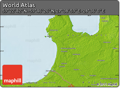 Physical Map of the Area around 59° 34' 34" N, 28° 7' 30" E