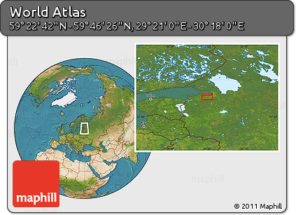 Satellite Location Map of the Area around 59° 34' 34" N, 29° 49' 30" E