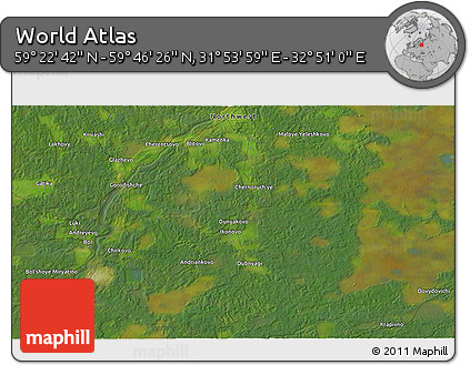 Satellite 3D Map of the Area around 59° 34' 34" N, 32° 22' 30" E