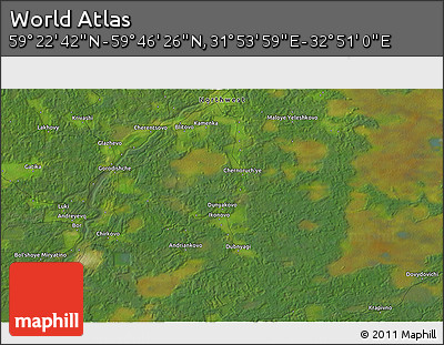Satellite 3D Map of the Area around 59° 34' 34" N, 32° 22' 30" E
