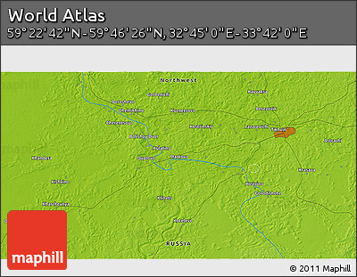Physical 3D Map of the Area around 59° 34' 34" N, 33° 13' 30" E
