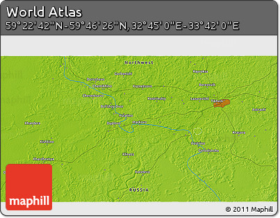 Physical 3D Map of the Area around 59° 34' 34" N, 33° 13' 30" E