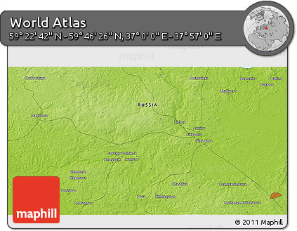 Physical 3D Map of the Area around 59° 34' 34" N, 37° 28' 30" E
