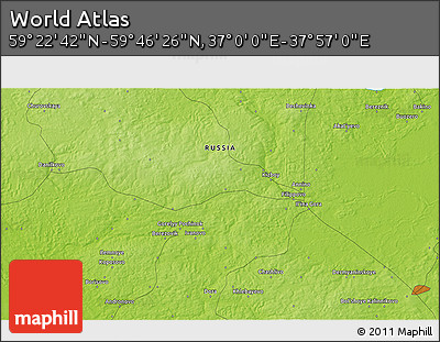 Physical 3D Map of the Area around 59° 34' 34" N, 37° 28' 30" E