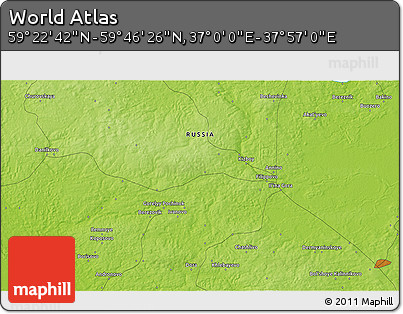 Physical 3D Map of the Area around 59° 34' 34" N, 37° 28' 30" E