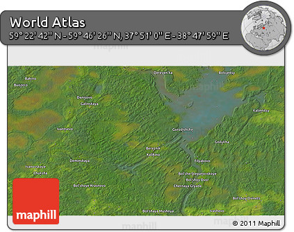 Satellite 3D Map of the Area around 59° 34' 34" N, 38° 19' 30" E