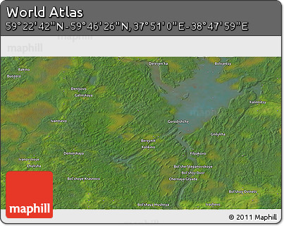 Satellite 3D Map of the Area around 59° 34' 34" N, 38° 19' 30" E