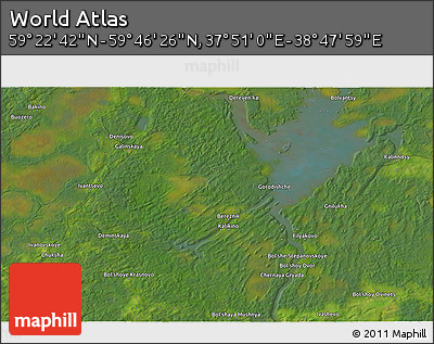 Satellite 3D Map of the Area around 59° 34' 34" N, 38° 19' 30" E