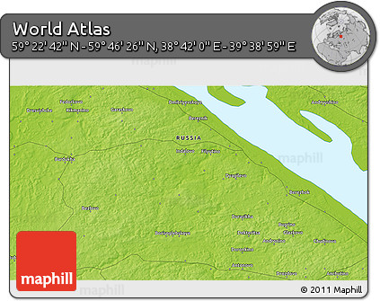 Physical 3D Map of the Area around 59° 34' 34" N, 39° 10' 29" E