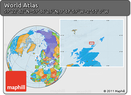 Political Location Map of the Area around 59° 34' 34" N, 3° 19' 30" W
