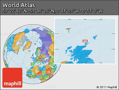 Political Location Map of the Area around 59° 34' 34" N, 3° 19' 30" W