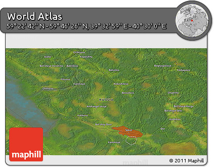 Satellite 3D Map of the Area around 59° 34' 34" N, 40° 1' 29" E